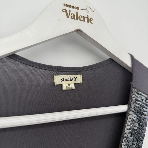 Studio Y Gray Sequin Long Stretchy Tank Top Size Small Y2k Style - Picture 5 of 9